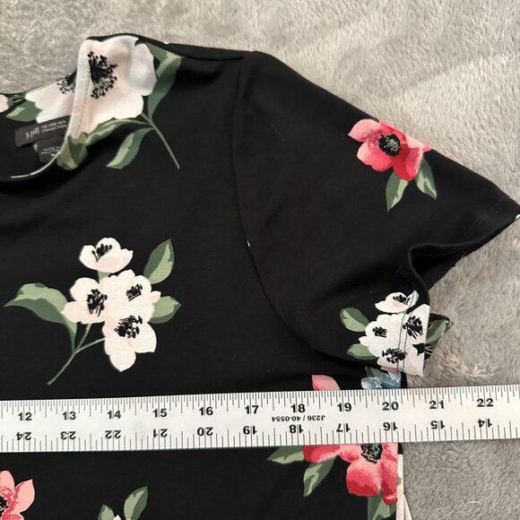 J. Jill Wearever Collection Short Sleeve Popover Dress MEDIUM Black Floral Ponte - Picture 4 of 5